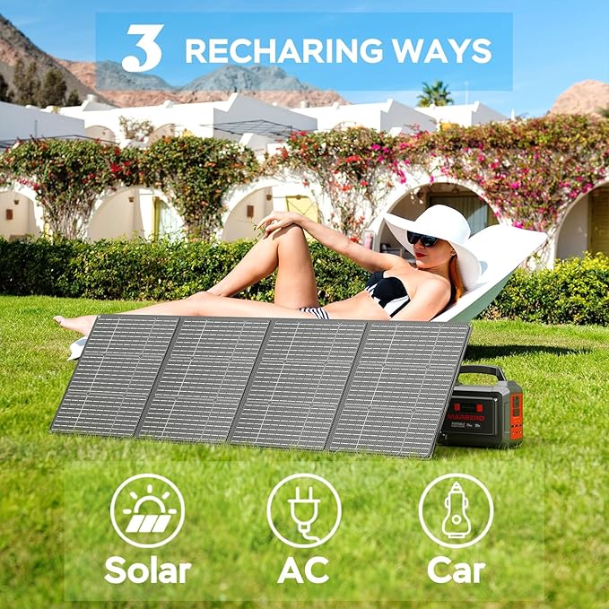 MARBERO Solar Generator 296Wh Portable Power Station with Solar Panel 60W Included Power Bank with AC Outlets 300W Pure Sine Wave with Foldable Panel Set for Camping Home Outdoor Emergency