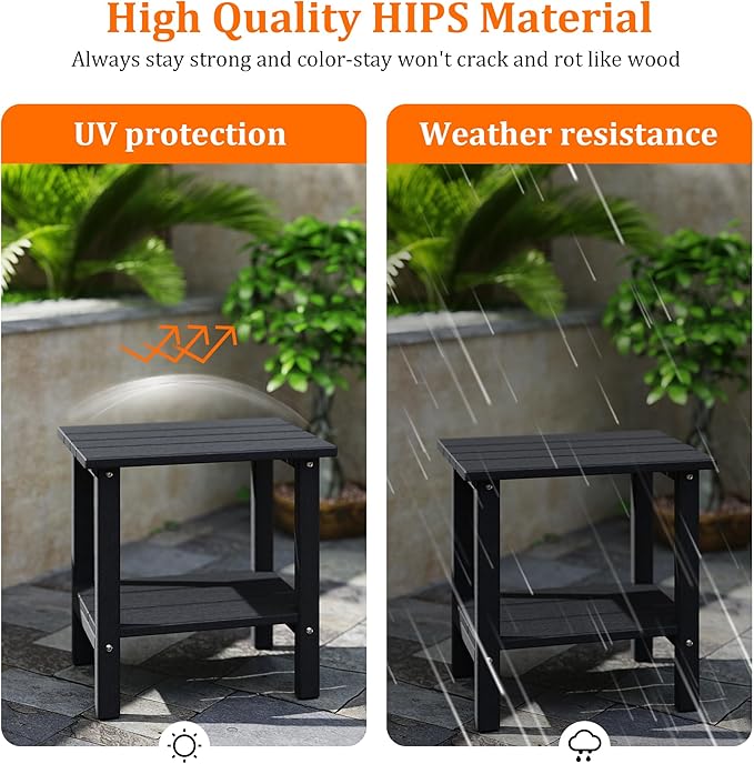 OTSUN Weather Resistant Outdoor Side Tables Set of 2, Adirondack HDPE Small Outdoor Table, 2-Tier Small Patio Tables for Outside or Indoor, Black