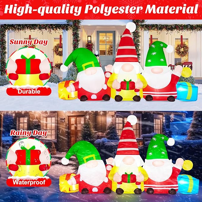 Danxilu 6 FT Christmas Inflatable 3 Gnomes Outdoor Decoration Blow Up Gnomes with Gift Boxes & Star Built-in LEDs Christmas Inflatable Yard Decorations for Outside Holiday Patio Garden Party