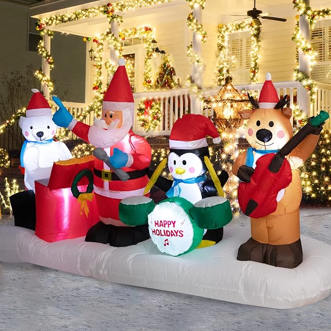 9 FT Long Christmas Inflatable Santa Reindeer Penguin Polar Bear Outdoor Decorations, Inflatables Christmas Blows up Yard Decorations with Built-in LED Lights for Party Holiday Outdoor Decor