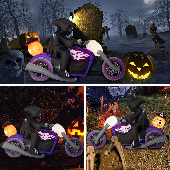 Sizonjoy Halloween Inflatables Black Rider with Pumpkin, 6 FT Halloween Decorations with Built-in LEDs, Halloween Blow Up Yard Decorations for Indoor Outdoor Party Garden