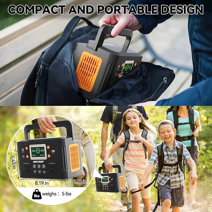 HOWEASY Portable Power Station,260W(500W peak) Solar Generator with PD 65W,110V Pure Sine Wave AC Outlet, 48000mAh Backup Lithium Battery for Outdoor Camping Travel Home Emergency