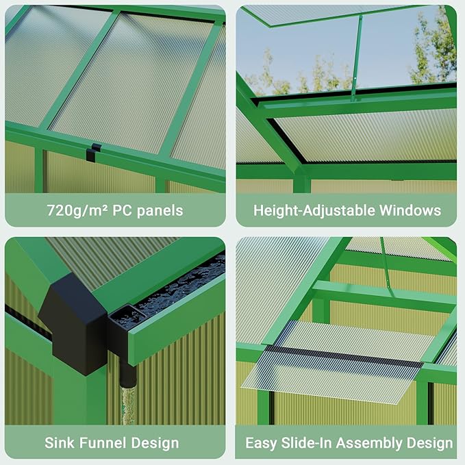 6x10 FT Greenhouse, Greenhouse for Outdoors, Polycarbonate Greenhouses with Quick Setup, Aluminum Frame and Roof Vent, Lockable Door for Backyard, Green Houses for Outside Garden Backyard, Patio