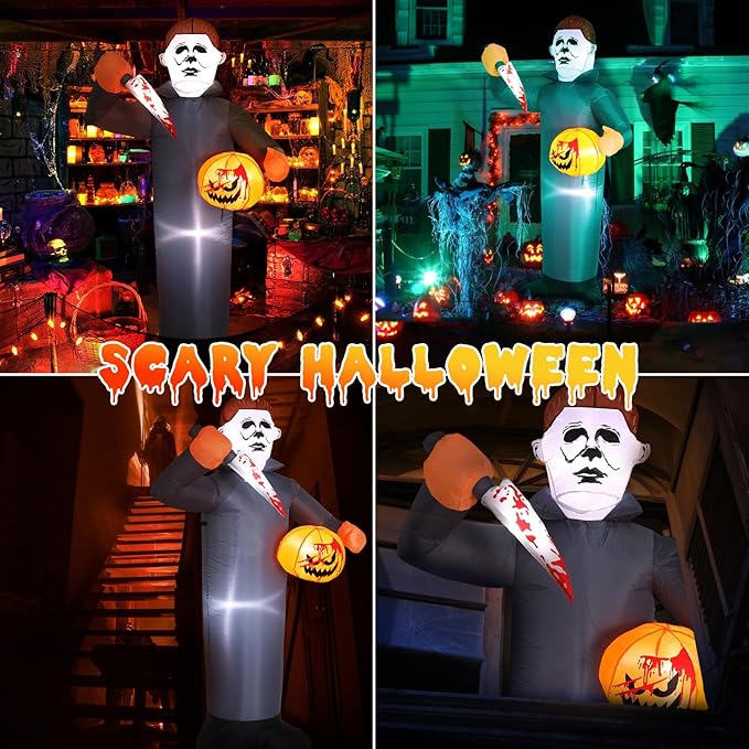 6FT Killer Halloween Inflatable Blow Up with Pumpkin & Prop Blade, Built-in LED Lights, Scary Halloween Inflatables Outdoor Decorations for Yard Lawn Garden Porch Party