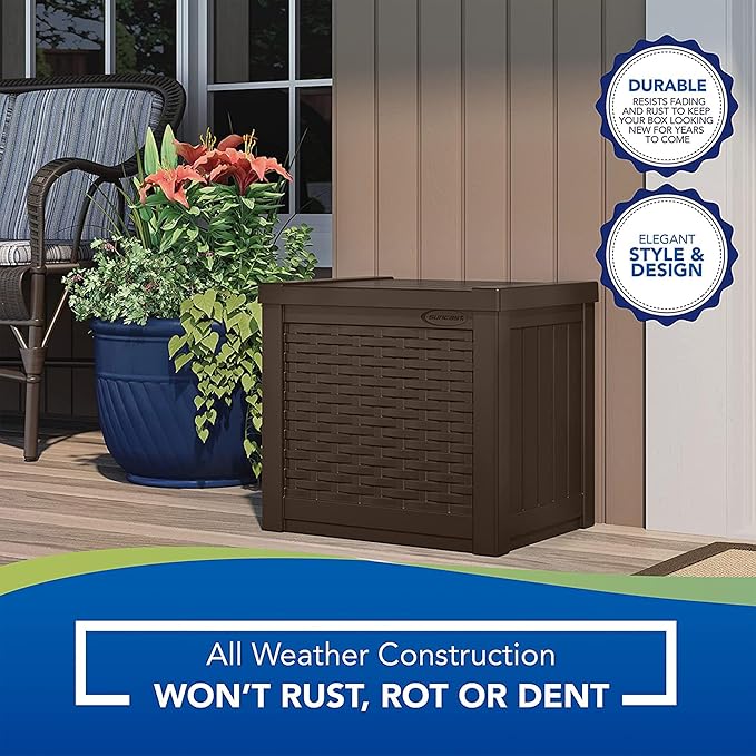 Suncast 4 Pack 22-Gallon Small Deck Box - Lightweight Resin Storage Container and Seat for Patio Cushions and Gardening Tools - Store Items on Patio, Garage, 22.5"L x 17"W x 22.5"H, Yard - Java Brown