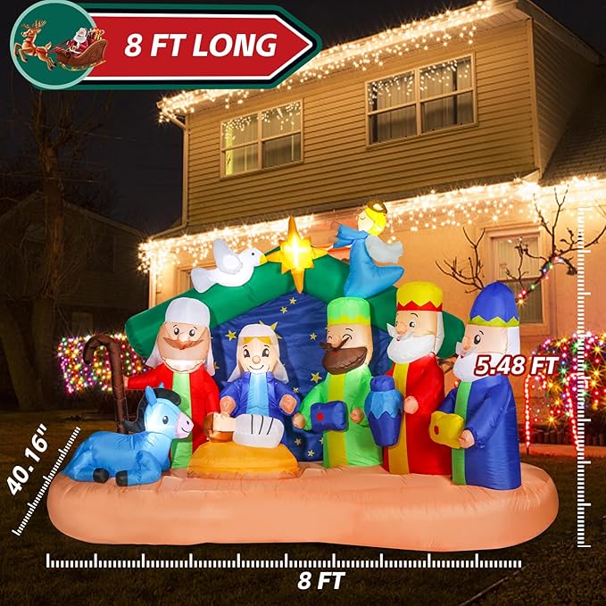 6 FT Christmas Inflatables Nativity Scene Decorations Outdoor Blow up Christmas Inflatables Nativity Scene LED Light Built-in for Holiday Party Yard Decor