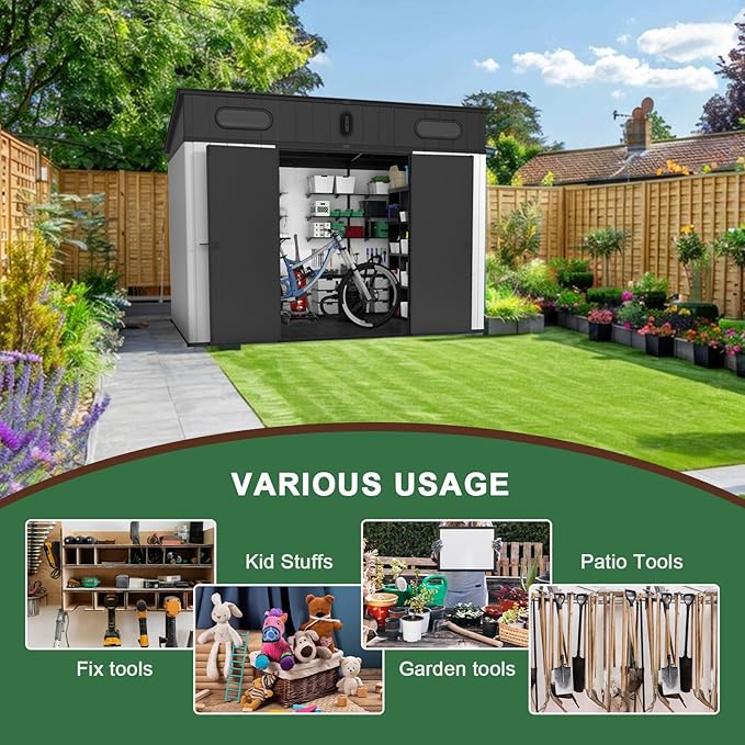 Chery INDUSTRIAL7 x 10FT Outdoor Storage, Affordable Metal Tool Shed with Lockable Sliding Shed Door and Vents,Waterproof Galvanized Steel Sheds & Outdoor Storage for Backyard, Garden (Grey)