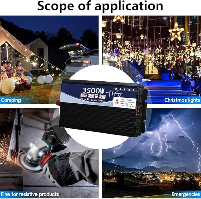 3500 Watt Power Inverter 12V DC to 110V AC Converter, RV Inverter, LED Display with 2 AC Outlets Dual Fans Radiating, for RV, Camp and Home, Electric Tool Pure Sine Wave Inverter (110V, 3500W 12V)