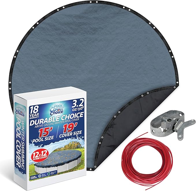 Winter Swimming Pool Cover for 15 ft Aboveground Round Pool Size, Durable Choice Series, Solid Material, Color - Blue Stone, Pool Cover Choice 3415-4CHOICE