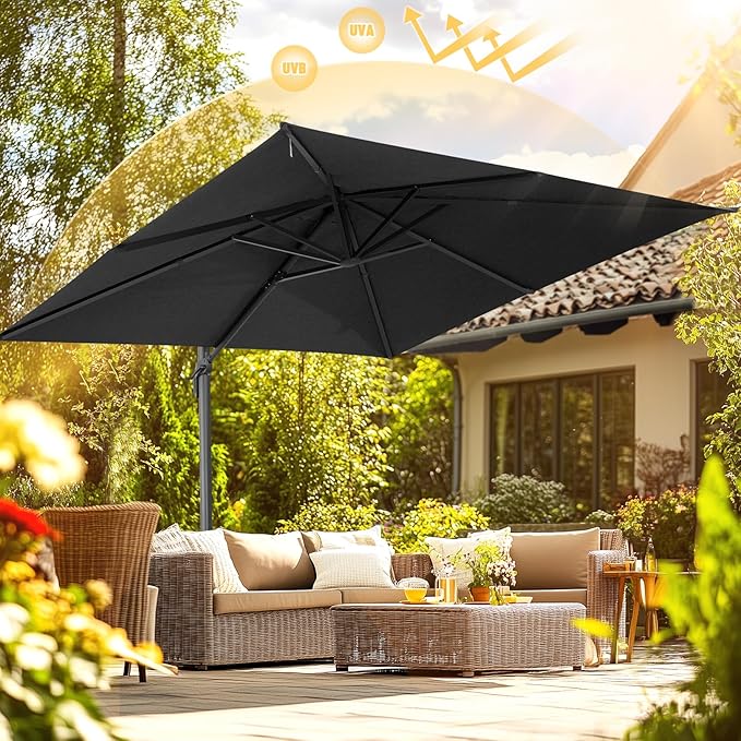 HOTIME 10x10 Patio Umbrella Cantilever Outdoor Umbrella Aluminum Offset Pool Umbrella with 360 Rotation for Garden Deck Pool Patio, Gray