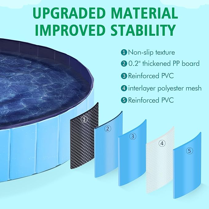 Yaheetech Foldable Dog Pool Collapsible Hard Plastic Dog Swimming Pool Portable Pet Pools Doggie Wading Pool Bath Tub for Puppy Small Medium Large Dogs, 63 x 12 Inches Blue