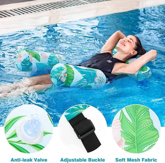 WERNNSAI Inflatable Pool Chair Float for Adults - 2 Pack Fabric Hammock Adjustable Floating Lounge Chairs for Swimming, Beach, Lake