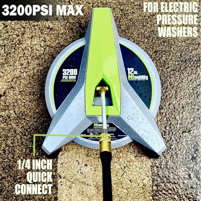 12” Pressure Washer Surface Cleaner with Wheels - 3200 Max PSI, 1/4” Connector - for Electric Pressure Washers