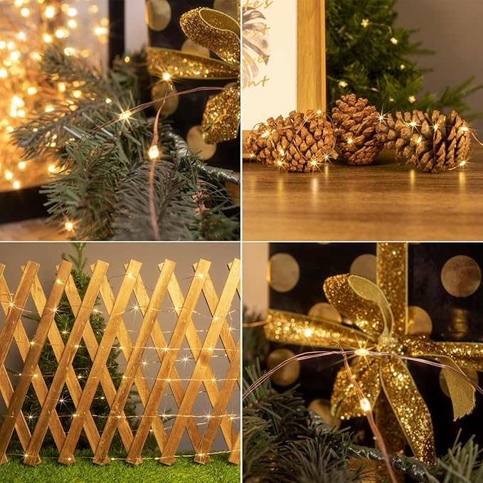 Solar String Lights for Outside,2Pack 66FT 200 LEDs Solar Fairy Lights,Waterproof 8 Modes Button Outdoor String Light for Patio Garden Backyard Tree Wedding Christmas,Copper Wire,Warm White