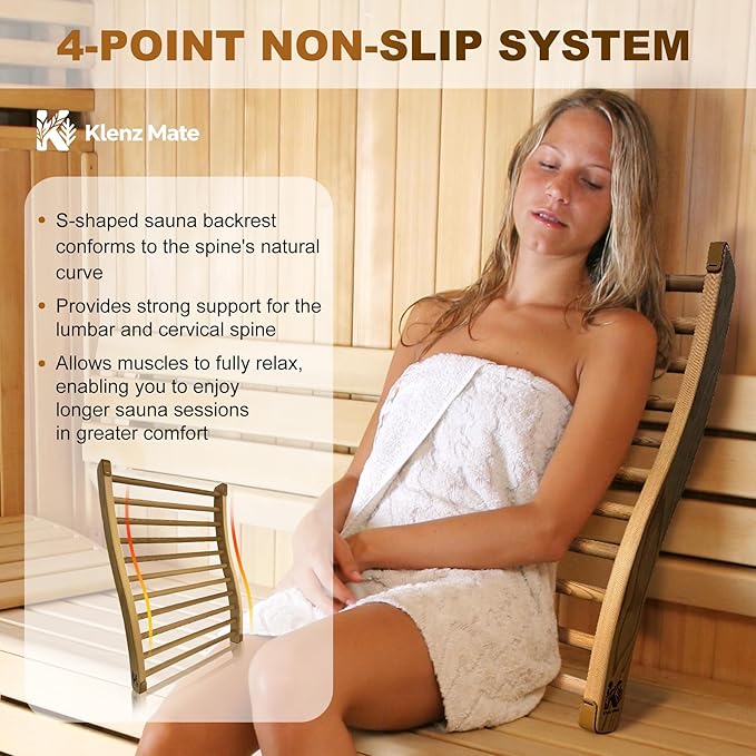 2025 Upgraded Premium Red Cedar Wood Sauna Backrest, Sauna Accessories with Non-Slip Pad, S-Shaped Ergonomic Design, Sauna Chair with Backrest, for Infrared Sauna and All Barrel Saunas, Handmade, 21"