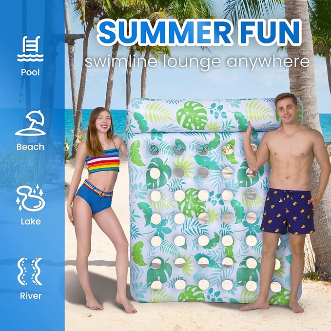 Inflatable Pool Float Mat, 72" X 60" Giant Pool Floats Adult Size with Headrest Lake Float Raft Water Lounger, Oversized Floating for Swimming Pool Tanning Pool for Summer Beach
