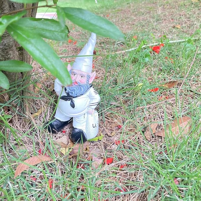 Navy Sailor Garden Gnome Statue, Shipmate Gnome Figurine for Lawn Ornaments Indoor or Outdoor Decor Christmas Birthday Gift