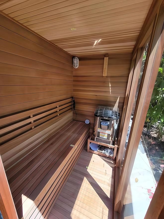 Outdoor Steam Sauna, Canadian Red Cedar Saunas 3 Person, 6KW ETL Toule Heater, Waterproof System, 220V,Broad Benche, Modern Sauna Box, Left Door (0-195℉)