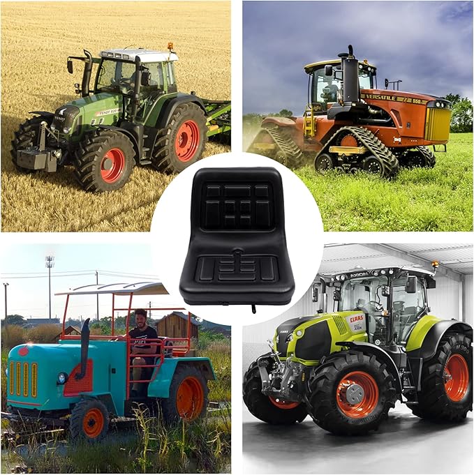 Universal Lawn Mower Seat, Tractor Seat with Back Rest Universal PU Leather Tractor Seat with A Drain Hole Water-Resistant & Adjustable Rails For Loader, Tractor, Loader Excavator