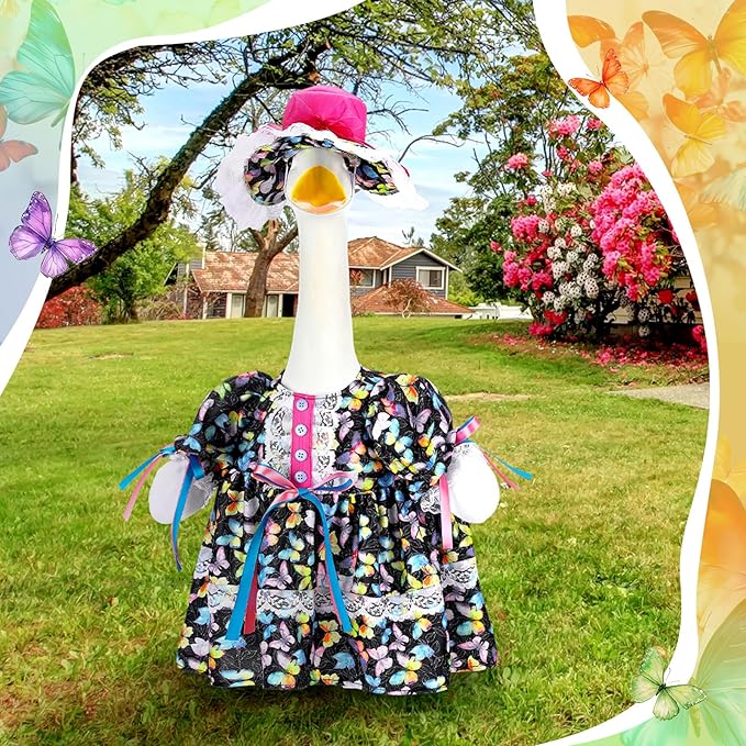 Suzile Porch Goose Outfit Butterfly Clothes for 23" High Cement or Plastic Goose Costume Dresses for Yard Lawn Outdoor Garden Patio Statue Holiday Spring Decor