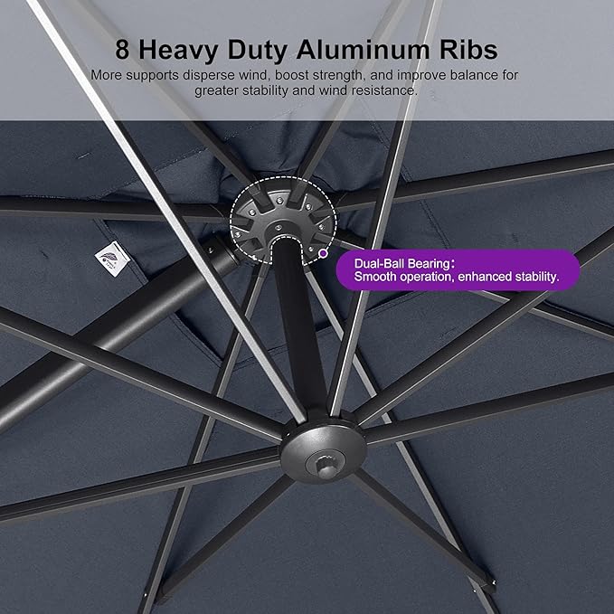 PURPLE LEAF 10' X 13' Patio Umbrella Large Rectangle Outdoor Aluminum Cantilever Umbrella with 3-Year Fade Resistance Recycled Fabric and 360-degree Rotation for Deck Pool Garden, Ocean Slate