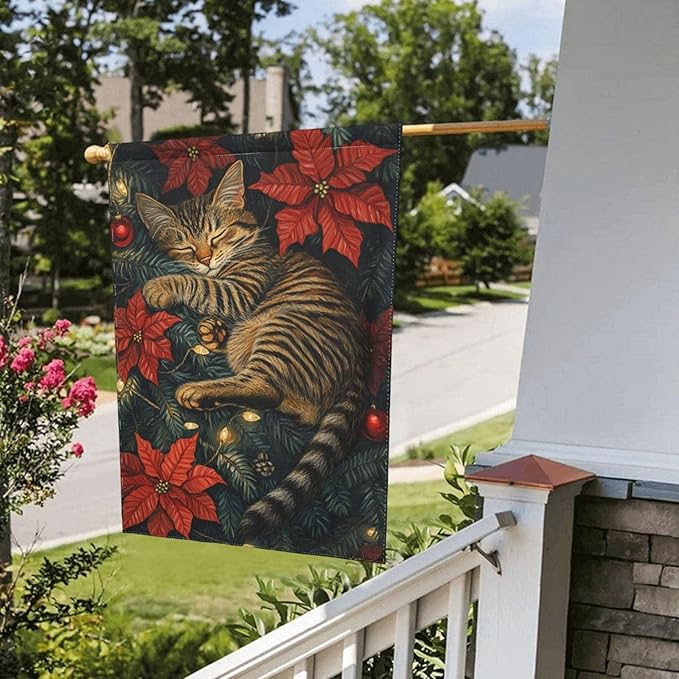 Christmas Cat Garden Flag Vertical Double Sided Outdoor Yard Flags 12.5x18 Inch Burlap Banners Vertical Double Sided for Outdoor Decor Lawn