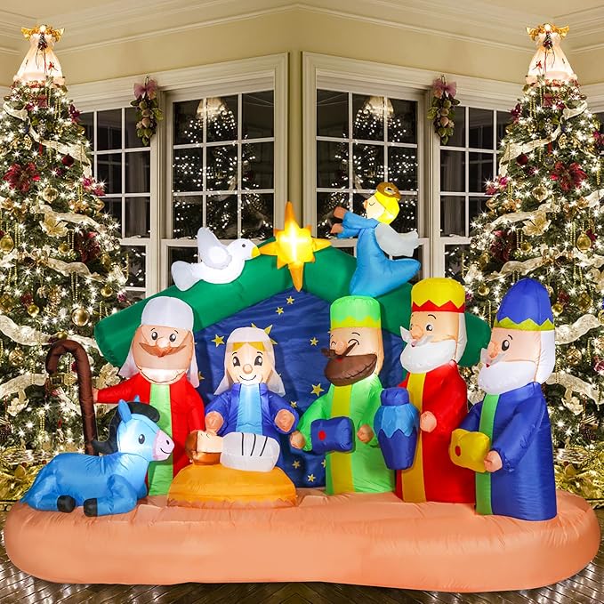 6 FT Christmas Inflatables Nativity Scene Decorations Outdoor Blow up Christmas Inflatables Nativity Scene LED Light Built-in for Holiday Party Yard Decor