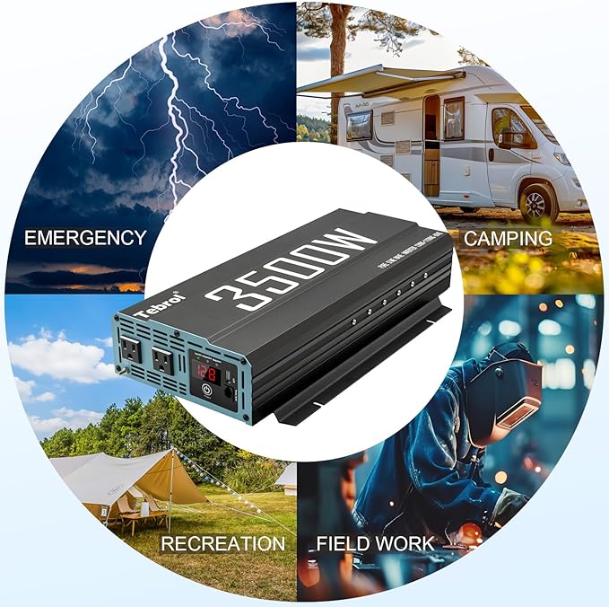 3500W Pure Sine Wave Inverter 12V DC to 110V AC Converter for Home, RV, Truck, Off-Grid Solar Power Inverter with Built-in 5V/2.1A USB, AC Hardwire Port, Remote Controller