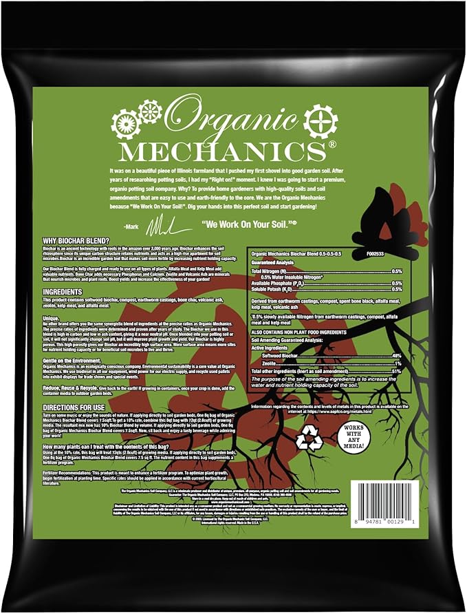Biochar Soil Blend, 8 Quarts - Enhances Plant Growth with Bone Char, Worm Castings, and Compost for Garden Beds & Containers - Eco-Friendly & Locally Sourced