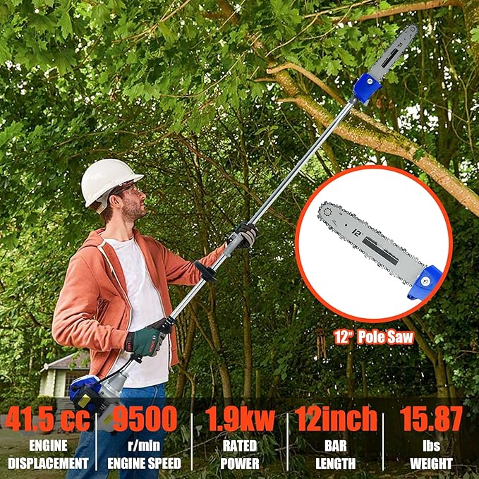 5 in 1 Multi Functional Trimming Tools 41.5cc Gas Hedge Trimmer Weed Eater String Trimmer Brush Cutter Pole Saw for Tree Trimming Grass Brush Cutting