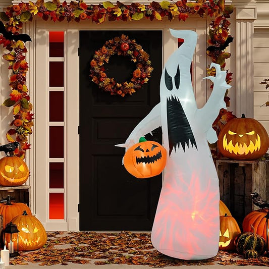 5.9ft Inflatable Halloween Decoration Ghost with Pumpkin, Waterproof Outdoor Decorations, Blow Up LED Yard Decor for Garden, Lawn, Party, Holiday