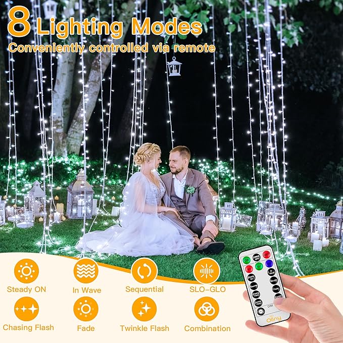Ollny Christmas Lights Outdoor 400LED 131FT, Cool White Fairy Lights with Remote 3 Timer, Plug in 8 Modes String Lights for Bedroom Indoor Outside House Party Xmas Decorations