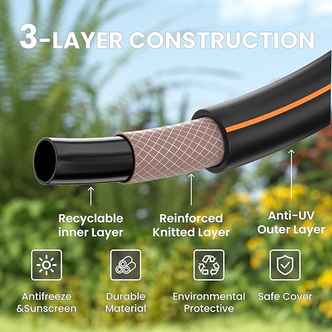 Giraffe Tools Garden Hose 100ft x 5/8", Water Hose Heavy Duty, Lightweight, Flexible Hybrid Hose with Swivel Handle, Male to Female Fittings