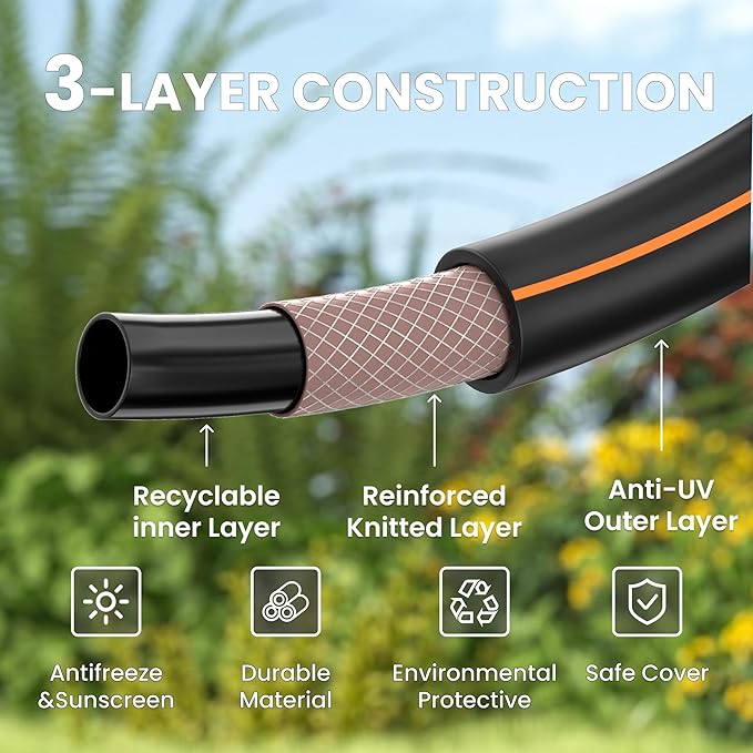 Giraffe Tools Garden Hose 2ft x 5/8", 24INCH Short Water Hose Heavy Duty, Lightweight, Flexible Hybrid Hose with Swivel Handle, Male to Female Fittings