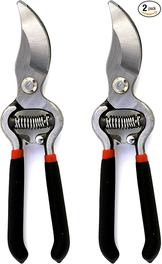 Garden Guru Classic Bypass Pruning Shears Clippers – Heavy Duty Forged Steel Garden Pruners – Safety Lock – Non Slip Comfort Grips – Cuts up to 1” – Professional Bypass Pruners for Gardening (2 Pack)