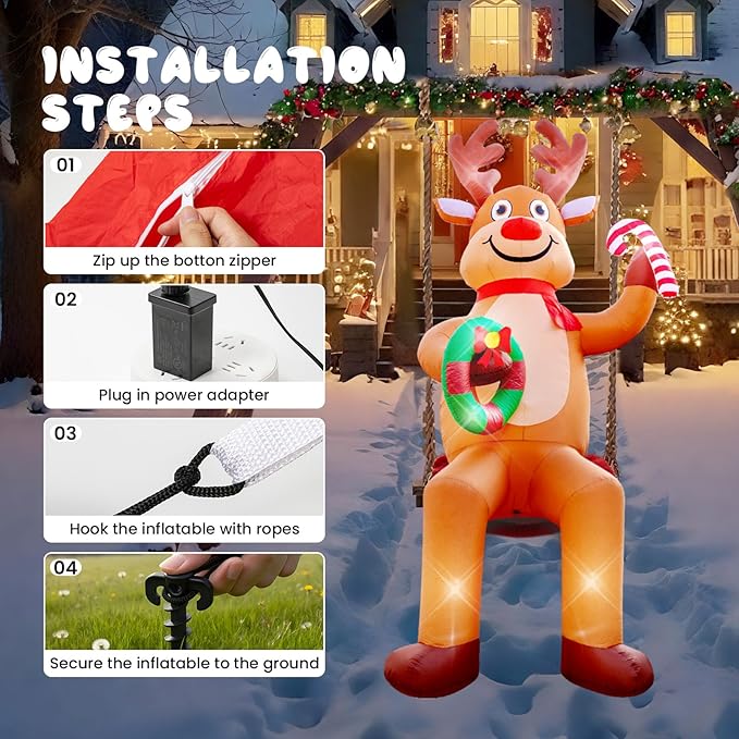 12FT Christmas inflatables, Christmas Inflatable Outdoor Decoration Sitting Reindeer with Built-in Led Lights, Christma Blow Ups Outdoor Roof Yard Lawn Xmas Decor