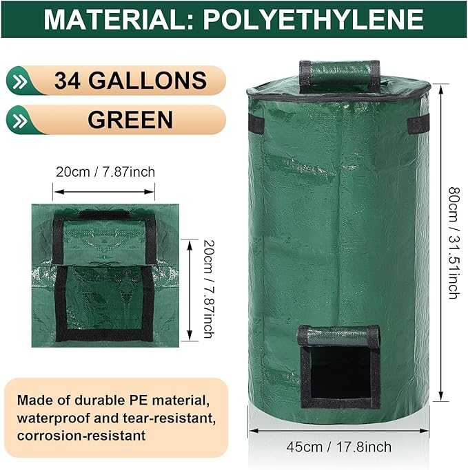 Berlune 6 Pcs Reusable Yard Waste Bags with Lid and Handles Extra Large Lawn Bags for Collecting Fall Leaves Heavy Duty Garden Trash Container for Camping Outdoor Debris Branches Grass(34 Gallon)