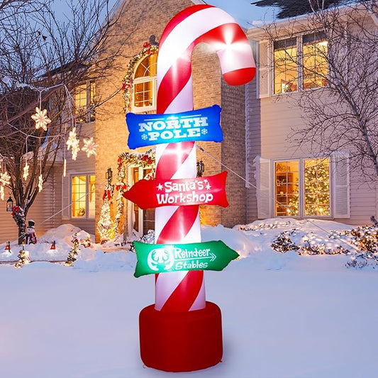 8FT Outdoor Inflatable Christmas Candy Canes with LED Lights - Xmas Blow Up Decor for Holiday Yard