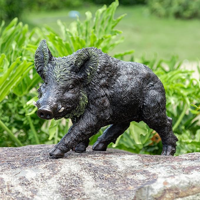 20.87 inch Wild Boar Statue Garden Decor. Durable Resin Outdoor Garden Sculpture and Yard Art Decoration. Suitable for Courtyard Lawns and Patios - Large Lifelike Animal Statue with Weather