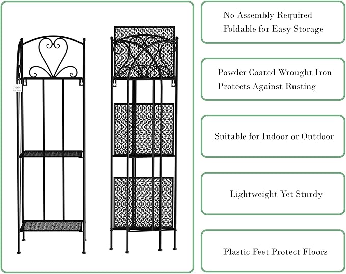 Pure Garden Plant Stand 2-Tiered Indoor or Outdoor Decorative Vintage Look Wrought Iron Garden Cart for Patio, Deck, Home or Lawn (Black)