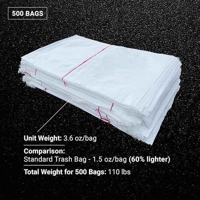 Sandbaggy Large Sandbags - Size: 25" x 40" - Thick Heavy Duty Contractor Bags, Heavy Duty Garbage Bags, Dumpster Bag, Construction Trash Bags, 6 mil (500 Bags)