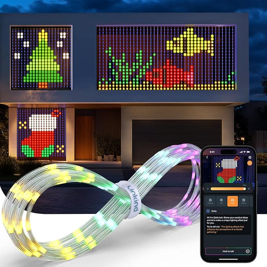 Linkind Smart Curtain Lights, 400 LEDs Smart AI Curtain String Lights with APP DIY GIF Text, Color Changing Halloween Christmas Decorations for Outdoor Indoor Bedroom Window Decor, 5.9×5.5ft
