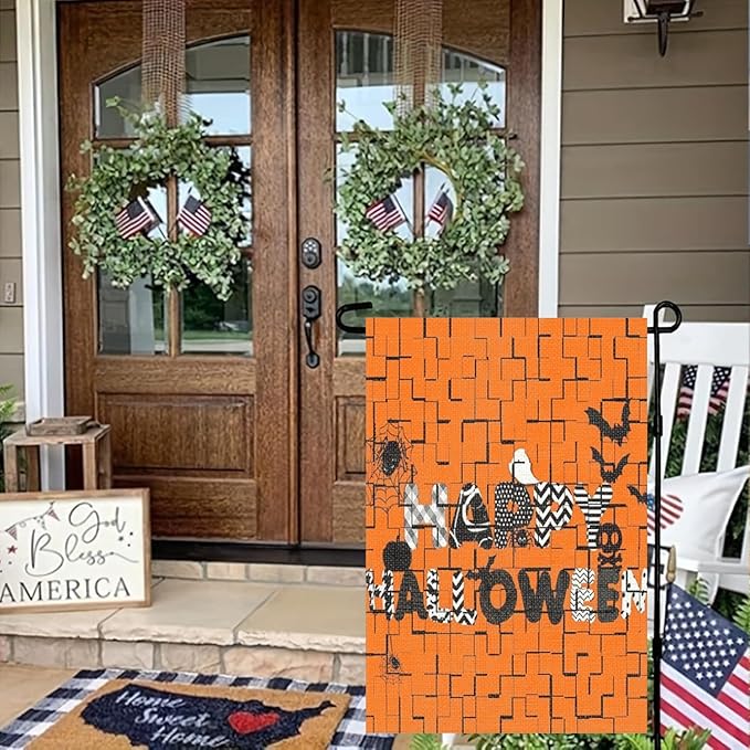 Halloween Garden Flag 12x18 Inch Double Sided Outside Jigsaw Seasonal Farmhouse Yard Festival Outdoor Flag