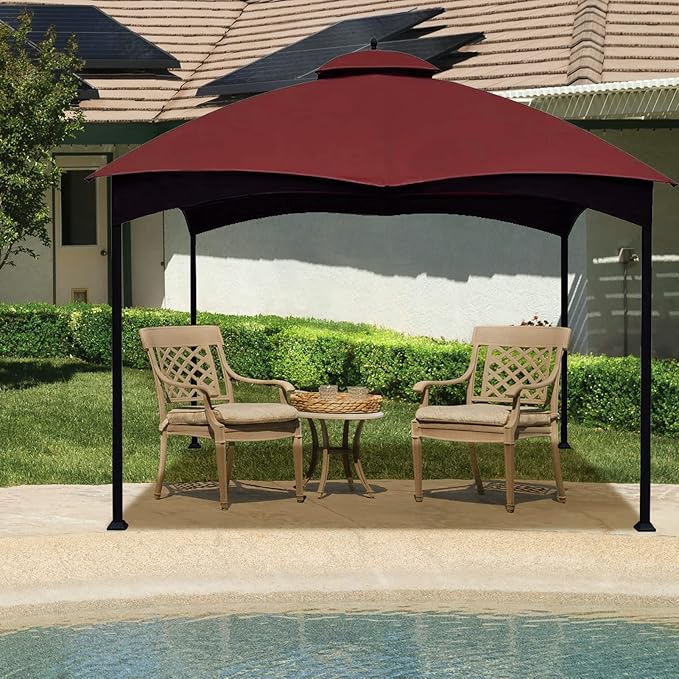 Hugline Outdoor Replacement Canopy Top Double Tier Gazebo Roof Cover for Lowe's Allen Roth 10x12 Gazebo #GF-12S004B-1 (Burgundy)