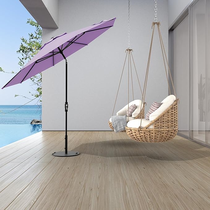 Midtown Umbrellas The Swilt 9 Feet Patio Umbrella in Terylast Midtown Purple Polyester Fabric - Fiberglass Ribs, Auto-Tilt Aluminum Frame For Backyard, Deck, Garden, Pool - White Pole