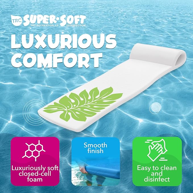 TRC Recreation Sunsation Vinyl Coated Foam Swimming Pool Float Mat Adult Lounger with Built-in Roll Pillow