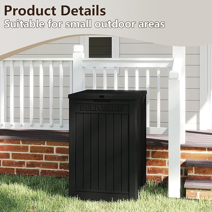 48 Gallon Large Package Delivery Box,Storage Box with Lockable Secure,Double-Wall Resin Outdoor Package Delivery and Waterproof Deck Box for Porch, Curbside (Black)