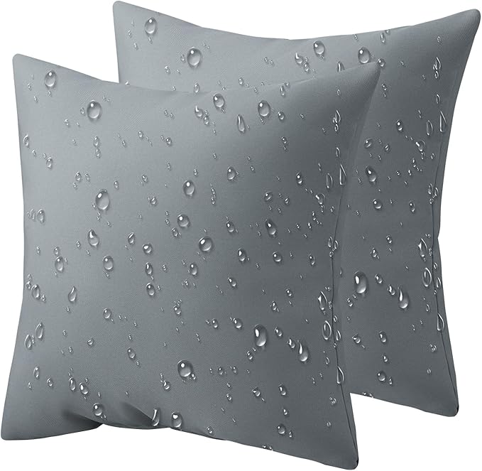 Phantoscope Pack of 2 Premium Dual Usage Outdoor Pillow Inserts, Waterproof Throw Pillows No Cover Needed, Colorful Decorative Couch Sham Cushion Stuffer Patio Couch Tent, Gray 18 x 18 Inches