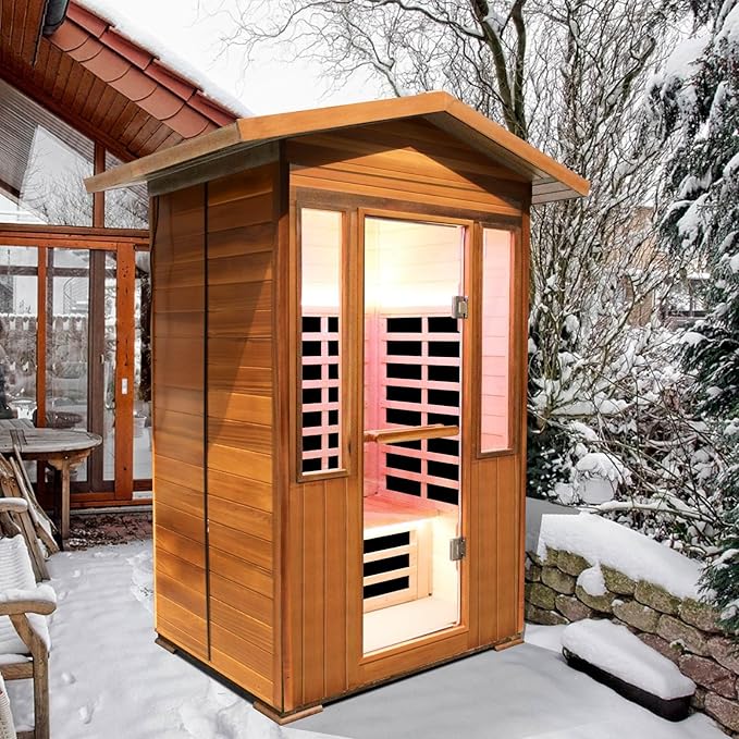 Infrared Saunas for Home,Far Infrared Sauna,1800W Light Therapy Lamp Wooden Outdoor Dry Sauna,Red Cedar Sauna Spa with Bluetooth Speaker,for Unwell Men,Women,Elderly,2-3 Person Home Sauna