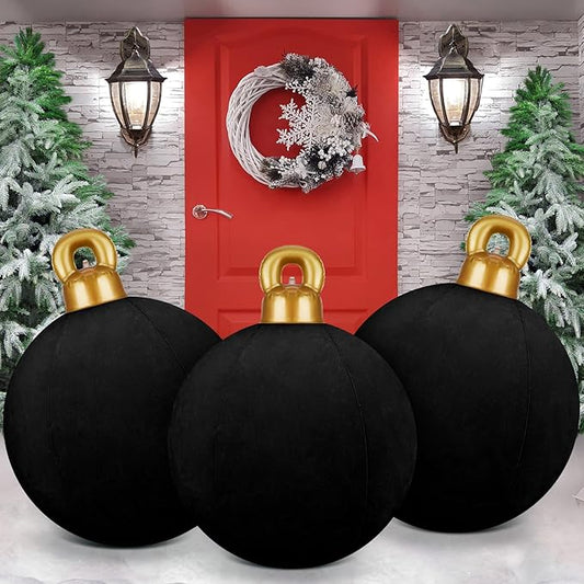 Jetec 3 Pcs 32 Inch Giant Velvet Christmas Inflatable Balls Ornament Flocked Xmas PVC Inflatable Flocked Ball Ornaments for Christmas Holiday Outdoor Blow up Yard Decor(Black)